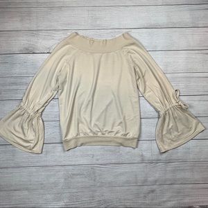Express Beige Off-the-Shoulder Long-Sleeve Blouse